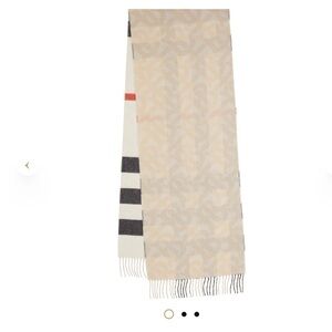 NWT BURBERRY Reversible cashmere scarf with Check monogram Natural White UNISEX